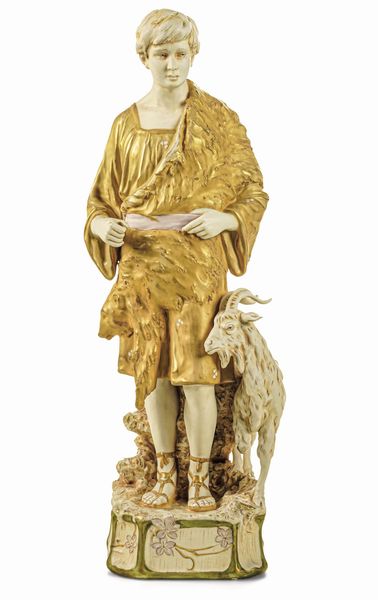 Grande figura di pastore e capra<BR>Repubblica Ceca, Manifattura Royal Dux, 1900 circa<BR>  - Asta Dipinti e Sculture del XIX-XX secolo - Associazione Nazionale - Case d'Asta italiane