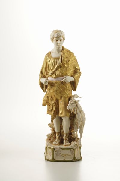 Grande figura di pastore e capra<BR>Repubblica Ceca, Manifattura Royal Dux, 1900 circa<BR>  - Asta Dipinti e Sculture del XIX-XX secolo - Associazione Nazionale - Case d'Asta italiane