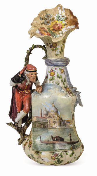 Grande vaso con veduta di Venezia e Pantalone<BR>Probabilmente Nove, fine del XIX - primi del XX secolo  - Asta Dipinti e Sculture del XIX-XX secolo - Associazione Nazionale - Case d'Asta italiane