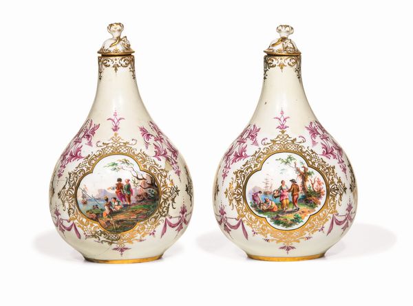 Coppia di bottiglie con coperchio<BR>Meissen, 1900 circa  - Asta Dipinti e Sculture del XIX-XX secolo - Associazione Nazionale - Case d'Asta italiane