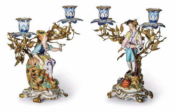 Coppia di candelabri<BR>Firenze, Giulia Mangani, met del XX secolo<BR>  - Asta Dipinti e Sculture del XIX-XX secolo - Associazione Nazionale - Case d'Asta italiane