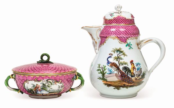 Una cioccolatiera e una tazza da brodo<BR>Meissen, XIX secolo  - Asta Dipinti e Sculture del XIX-XX secolo - Associazione Nazionale - Case d'Asta italiane