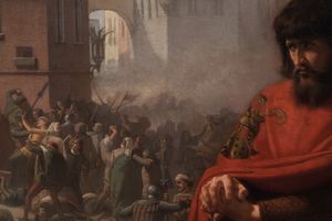 Lorenzo Delleani : Ezzelino da Romano contempla leccidio di Vicenza  - Asta Dipinti e Sculture del XIX-XX secolo - Associazione Nazionale - Case d'Asta italiane