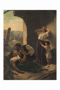 Rodolfo Morgari, Attribuito a : E' salva! Episodio dopo il terremoto di Casamicciola del 1883  - Asta Dipinti e Sculture del XIX-XX secolo - Associazione Nazionale - Case d'Asta italiane