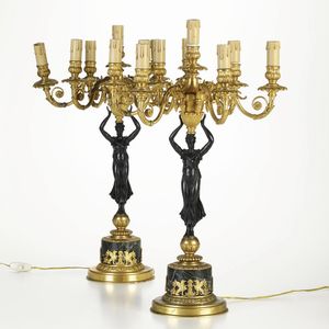 Coppia di candelabri in bronzo. XIX secolo  - Asta Dipinti e Sculture del XIX-XX secolo - Associazione Nazionale - Case d'Asta italiane