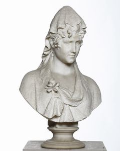 Cesare Lapini, Attribuito a : Busto femminile con velo di pizzo  - Asta Dipinti e Sculture del XIX-XX secolo - Associazione Nazionale - Case d'Asta italiane