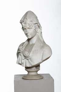 Cesare Lapini, Attribuito a : Busto femminile con velo di pizzo  - Asta Dipinti e Sculture del XIX-XX secolo - Associazione Nazionale - Case d'Asta italiane