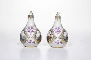 Coppia di bottiglie con coperchio<BR>Meissen, 1900 circa  - Asta Dipinti e Sculture del XIX-XX secolo - Associazione Nazionale - Case d'Asta italiane