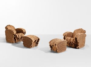 Frank  Gehry : Set di due poltrone e due pouf Little Beaver  - Asta Design 200 - Associazione Nazionale - Case d'Asta italiane