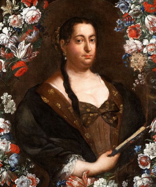 Pier Francesco Cittadini, Attribuito a : Ritratto di dama con ventaglio entro ghirlanda di fiori  - Asta Dipinti dal XIV al XIX secolo, con una selezione di sculture - Associazione Nazionale - Case d'Asta italiane