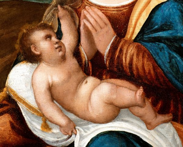 Tiziano Vecellio, Cerchia di : Madonna con Bambino e San Rocco  - Asta Dipinti dal XIV al XIX secolo, con una selezione di sculture - Associazione Nazionale - Case d'Asta italiane