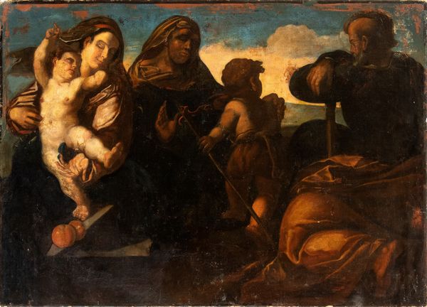 Scuola emiliana, XVII secolo : Sacra Famiglia con San Giovannino e Santa Elisabetta  - Asta Dipinti dal XIV al XIX secolo, con una selezione di sculture - Associazione Nazionale - Case d'Asta italiane