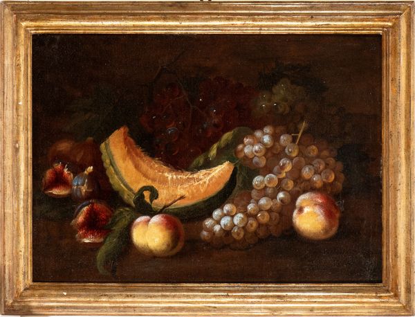 Artista attivo a Roma, prima metà XVIII secolo : a) Natura morta di melone, fichi, uva e pesche; b) natura morta di cocomero, mele, uva e pere. Coppia di dipinti  - Asta Dipinti dal XIV al XIX secolo, con una selezione di sculture - Associazione Nazionale - Case d'Asta italiane