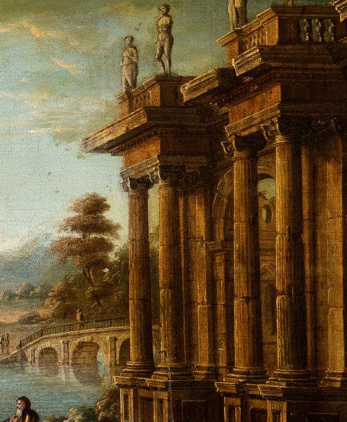 Artista napoletano, XVIII secolo : Capriccio costiero con architetture e figure  - Asta Dipinti dal XIV al XIX secolo, con una selezione di sculture - Associazione Nazionale - Case d'Asta italiane