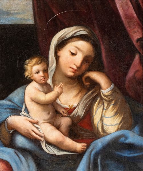 Scuola romana, XVII secolo : Madonna con bambino  - Asta Dipinti dal XIV al XIX secolo, con una selezione di sculture - Associazione Nazionale - Case d'Asta italiane