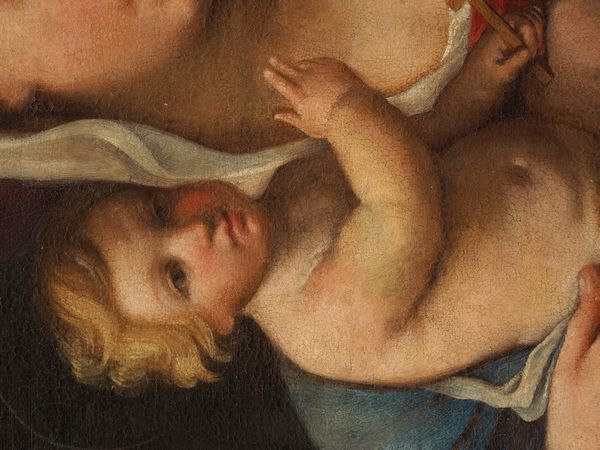 Scuola romana, XVII secolo : Madonna con bambino  - Asta Dipinti dal XIV al XIX secolo, con una selezione di sculture - Associazione Nazionale - Case d'Asta italiane