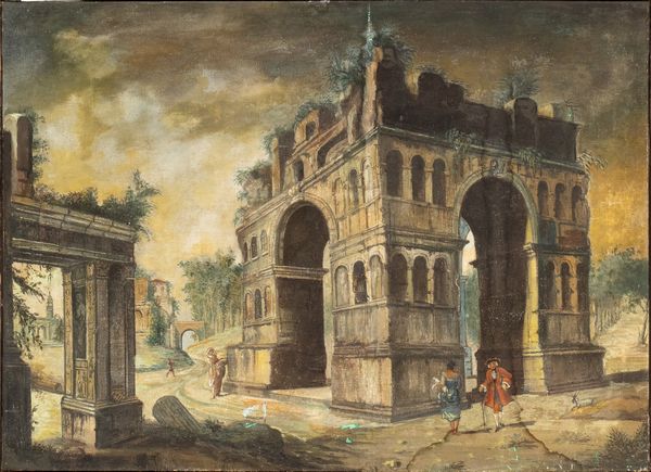 Artista attivo a Roma, XVIII - XIX secolo : a) Veduta del Foro Boario con Santa Maria in Cosmedin ; b) veduta dell'Arco di Giano. Coppia di dipinti  - Asta Dipinti dal XIV al XIX secolo, con una selezione di sculture - Associazione Nazionale - Case d'Asta italiane