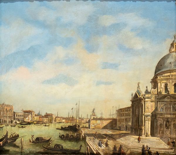 Artista veneziano, XIX-XX secolo : Veduta di Venezia con Santa Maria della Salute e Punta della Dogana  - Asta Dipinti dal XIV al XIX secolo, con una selezione di sculture - Associazione Nazionale - Case d'Asta italiane