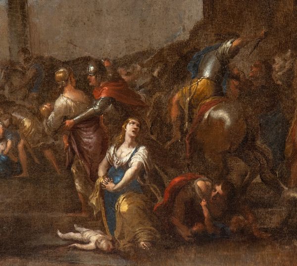 Scuola napoletana, XVII secolo : Strage degli innocenti  - Asta Dipinti dal XIV al XIX secolo, con una selezione di sculture - Associazione Nazionale - Case d'Asta italiane