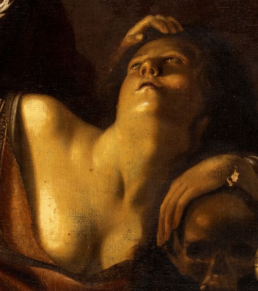 Artista olandese attivo a Roma, prima metà del XVII secolo : Maddalena in estasi  - Asta Dipinti dal XIV al XIX secolo, con una selezione di sculture - Associazione Nazionale - Case d'Asta italiane