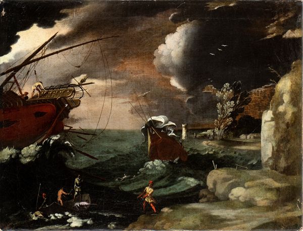 Agostino Tassi, Attribuito a : Mare in tempesta con barca all'ormeggio  - Asta Dipinti dal XIV al XIX secolo, con una selezione di sculture - Associazione Nazionale - Case d'Asta italiane