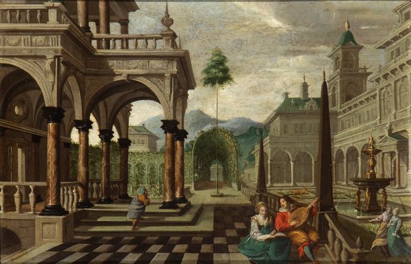 Dirck  van Delen : Concerto nel giardino di una villa  - Asta Dipinti dal XIV al XIX secolo, con una selezione di sculture - Associazione Nazionale - Case d'Asta italiane