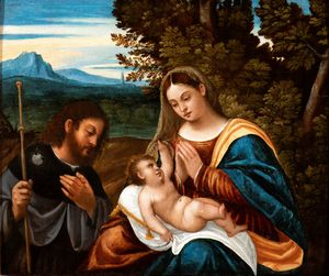 Tiziano Vecellio, Cerchia di - Madonna con Bambino e San Rocco