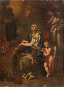 Artista napoletano, fine XVII - inizio XVIII secolo : Santa Cecilia o Allegoria della Musica  - Asta Dipinti dal XIV al XIX secolo, con una selezione di sculture - Associazione Nazionale - Case d'Asta italiane