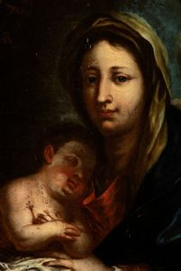 Pietro Novelli Il Monrealese, Cerchia di : Madonna con il Bambino  - Asta Dipinti dal XIV al XIX secolo, con una selezione di sculture - Associazione Nazionale - Case d'Asta italiane