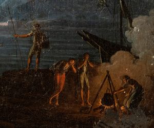 Artista francese attivo in Italia, XVIII secolo : Paesaggio costiero al chiaro di luna  - Asta Dipinti dal XIV al XIX secolo, con una selezione di sculture - Associazione Nazionale - Case d'Asta italiane