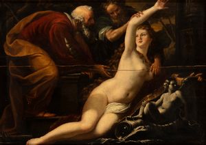 Giulio Cesare Procaccini, Ambito di : Susanna e i Vecchioni  - Asta Dipinti dal XIV al XIX secolo, con una selezione di sculture - Associazione Nazionale - Case d'Asta italiane