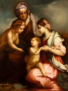 Andrea del Sarto, Seguace di : Sacra Famiglia con Sant'Anna e San Giovannino  - Asta Dipinti dal XIV al XIX secolo, con una selezione di sculture - Associazione Nazionale - Case d'Asta italiane