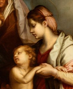 Andrea del Sarto, Seguace di : Sacra Famiglia con Sant'Anna e San Giovannino  - Asta Dipinti dal XIV al XIX secolo, con una selezione di sculture - Associazione Nazionale - Case d'Asta italiane