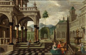 Dirck  van Delen - Concerto nel giardino di una villa