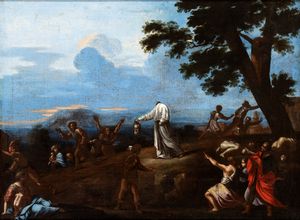 Nicolas Poussin, Cerchia di : San Dionigi terrorizza i propri carnefici con la sua testa mozzata  - Asta Dipinti dal XIV al XIX secolo, con una selezione di sculture - Associazione Nazionale - Case d'Asta italiane