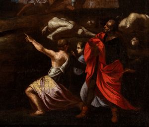 Nicolas Poussin, Cerchia di : San Dionigi terrorizza i propri carnefici con la sua testa mozzata  - Asta Dipinti dal XIV al XIX secolo, con una selezione di sculture - Associazione Nazionale - Case d'Asta italiane