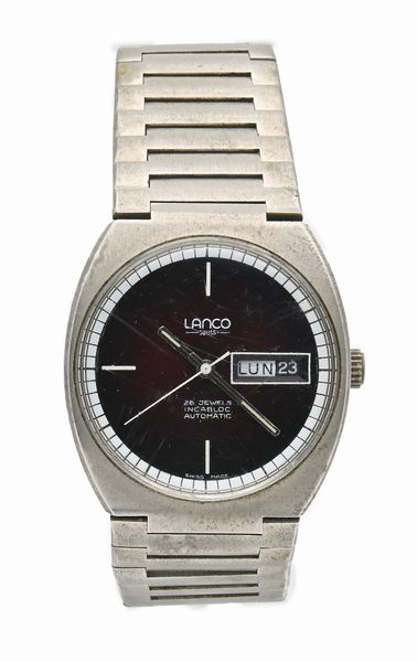 Lanco - Orologio da polso automatico da uomo Incabloc Antimagnetic 25 Jewels in acciaio con datario e bracciale in acciaio satinato  - Asta Asta a Tempo - Orologi da Tasca da Polso e da Tavolo - Associazione Nazionale - Case d'Asta italiane