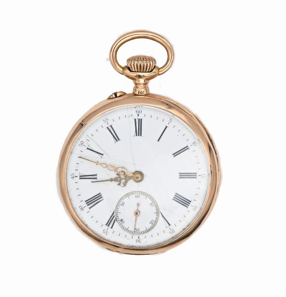 Gustave Roger Sandoz a Paris - Orologio da tasca remontoir da uomo in oro con stemma nobiliare inciso sulla cassa. Scappamento ad ancora bilanciere bimetallico spirale piana  - Asta Asta a Tempo - Orologi da Tasca da Polso e da Tavolo - Associazione Nazionale - Case d'Asta italiane