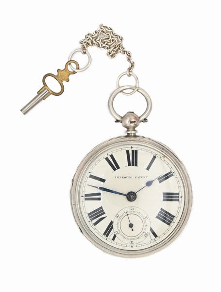 Orologio da tasca con carica a chiavetta da uomo in argento con punzoni Londra 1880. Meccanica a conoide con scappamento ad ancora, bilanciere anulare e spirale piana  - Asta Asta a Tempo - Orologi da Tasca da Polso e da Tavolo - Associazione Nazionale - Case d'Asta italiane