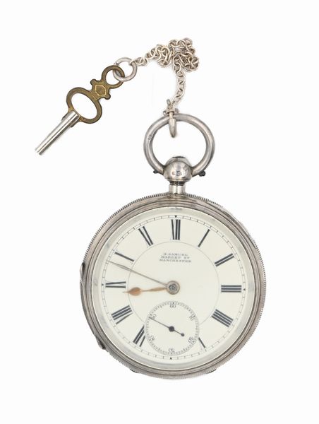 H. Samuel a Market St. Manchester - Orologio da tasca a chiavetta da uomo in argento con punzoni Chester 1892. Meccanica a conoide con scappamento ad ancora, bilanciere monometallico e spirale piana  - Asta Asta a Tempo - Orologi da Tasca da Polso e da Tavolo - Associazione Nazionale - Case d'Asta italiane