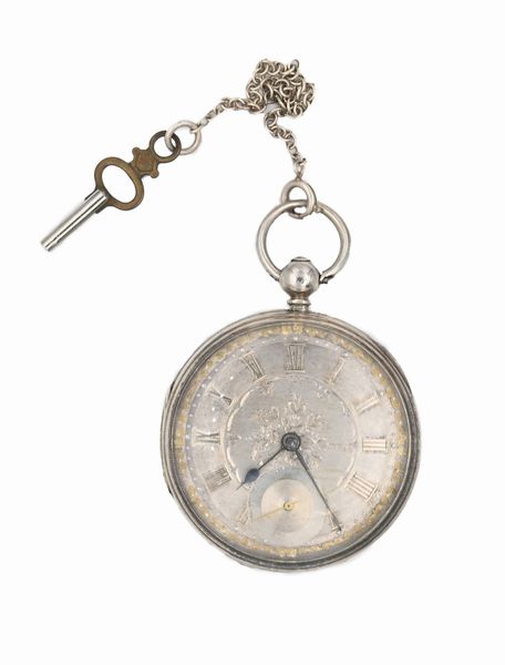 Posh Dotter & Co Brynmawr - Orologio da tasca a chiavetta da uomo in argento con cassa incisa con monogtamma con punzoni Londra 1857. Quadrante in argento, scappamento a conoide, bilanciere anulare con spirale piana  - Asta Asta a Tempo - Orologi da Tasca da Polso e da Tavolo - Associazione Nazionale - Case d'Asta italiane