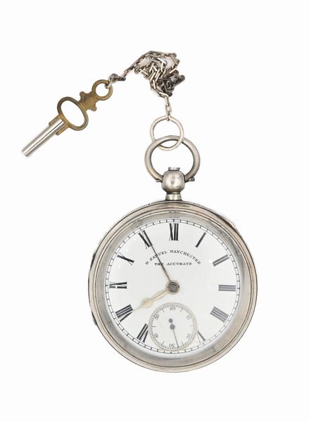 H. Samuel Manchester - Orologio da tasca da uomo in argento con carica a chiavetta. Casse punzonate Chester 1895. Meccanica con scappamento ad ancora, bilanciere bimetallico e spirale piana  - Asta Asta a Tempo - Orologi da Tasca da Polso e da Tavolo - Associazione Nazionale - Case d'Asta italiane