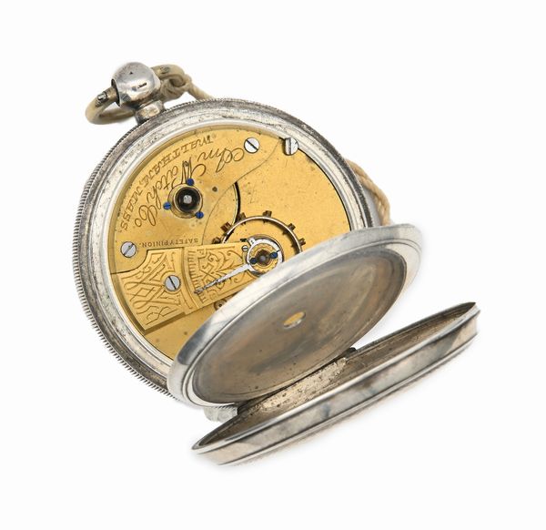 American Watch Co. Waltham Mass. - Orologio da tasca a chiavetta da uomo in argento con punzoni Birmingham 1876. Scappamento ad ancora, con bilanciere bimetallico e spirale Breguet  - Asta Asta a Tempo - Orologi da Tasca da Polso e da Tavolo - Associazione Nazionale - Case d'Asta italiane