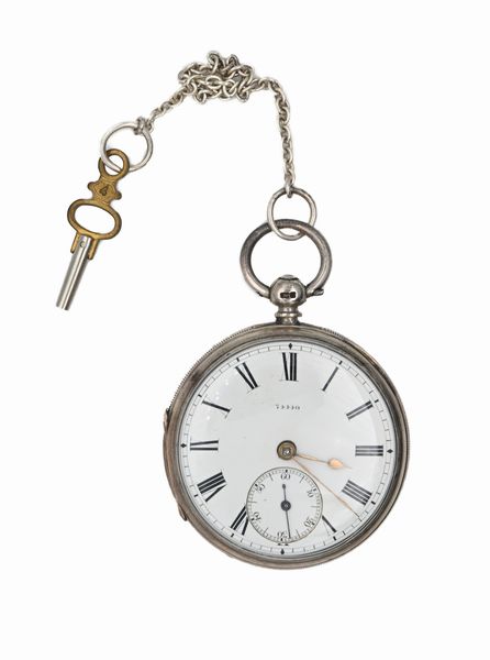 Thomas Campbell ad Amble - Orologio da tasca a chiavetta da uomo in argento con punzoni Chester 1874. Meccanica a conoide con scappamento ad ancora, bilanciere anulare e spirale piana  - Asta Asta a Tempo - Orologi da Tasca da Polso e da Tavolo - Associazione Nazionale - Case d'Asta italiane