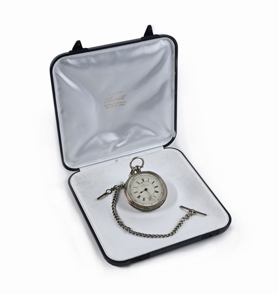 E. Wise Manchester - Orologio da tasca cronometro da uomo in argento con catena da orologio in argento, carica a chiavetta scappamento ad ancora, bilanciere bimetallico con spirale piana  - Asta Asta a Tempo - Orologi da Tasca da Polso e da Tavolo - Associazione Nazionale - Case d'Asta italiane