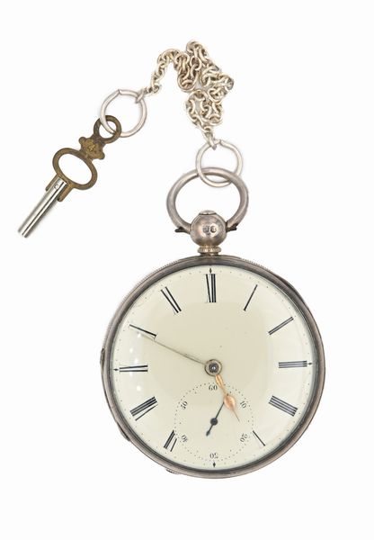 S. Bailey Newcastle on Tyne - Orologio da tasca a chiavetta da uomo in argento con punzoni Londra 1896. Meccanica a conoide, scappamento ad ancora con bilanciere anulare e spirale piana  - Asta Asta a Tempo - Orologi da Tasca da Polso e da Tavolo - Associazione Nazionale - Case d'Asta italiane