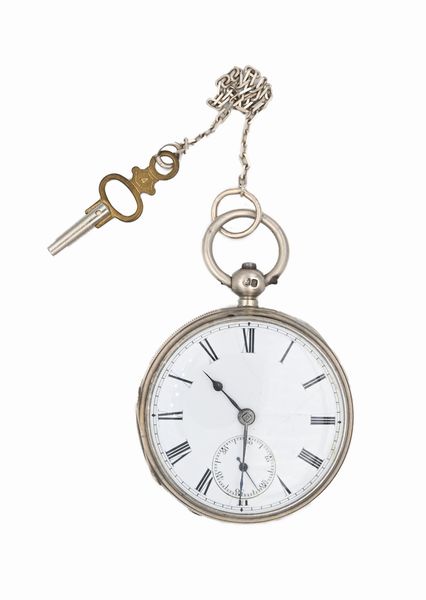 Orologio da tasca a chiavetta da uomo in argento con punzoni Londra 1879. Meccanica a conoide con scappamento ad ancora, bilanciere anulare e spirale piana  - Asta Asta a Tempo - Orologi da Tasca da Polso e da Tavolo - Associazione Nazionale - Case d'Asta italiane