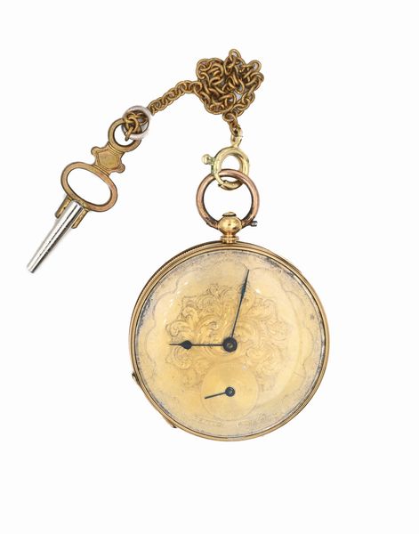 Bautte a Geneve - Orologio da tasca da uomo in oro con quadrante in metallo. Scappamento a cilindro, bilanciere anulare e spirale piana  - Asta Asta a Tempo - Orologi da Tasca da Polso e da Tavolo - Associazione Nazionale - Case d'Asta italiane