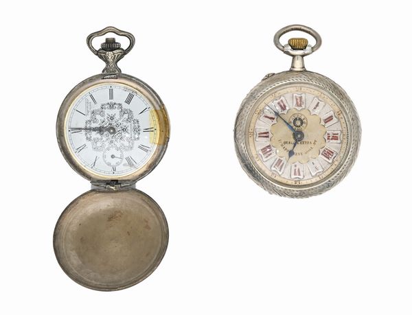 Audax & Labor - Orologio da tasca remontoir da uomo in argento 800/000 con cavallo inciso sulla cassa e quadrante in metallo movimento Roskopf. Meccanismo ad ancora con bilanciere anulare e spirale piana. Cassa e parapolvere in argento numerate 2101  - Asta Asta a Tempo - Orologi da Tasca da Polso e da Tavolo - Associazione Nazionale - Case d'Asta italiane