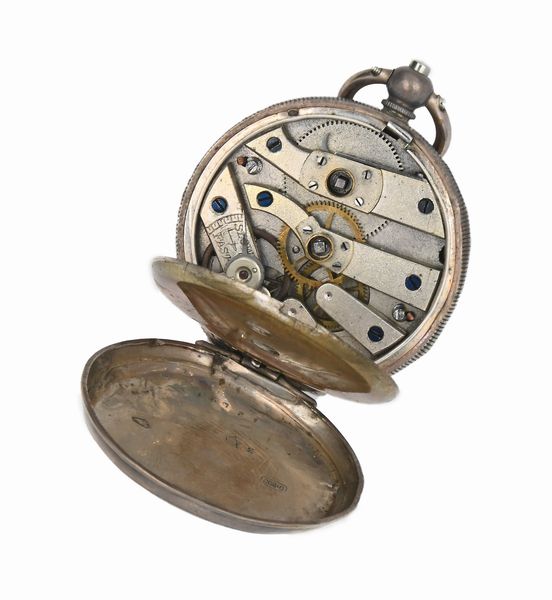 Orologio da tasca a chiavetta da uomo in argento 800/000. Scappamento a cilindro con bilanciere anulare e spirale piana  - Asta Asta a Tempo - Orologi da Tasca da Polso e da Tavolo - Associazione Nazionale - Case d'Asta italiane